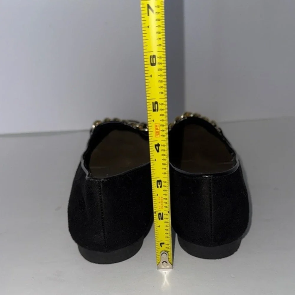 VTG Payless Women Black Faux Suede/Gold Chain Loafers 7.5 Y2K Preppy Career Goth